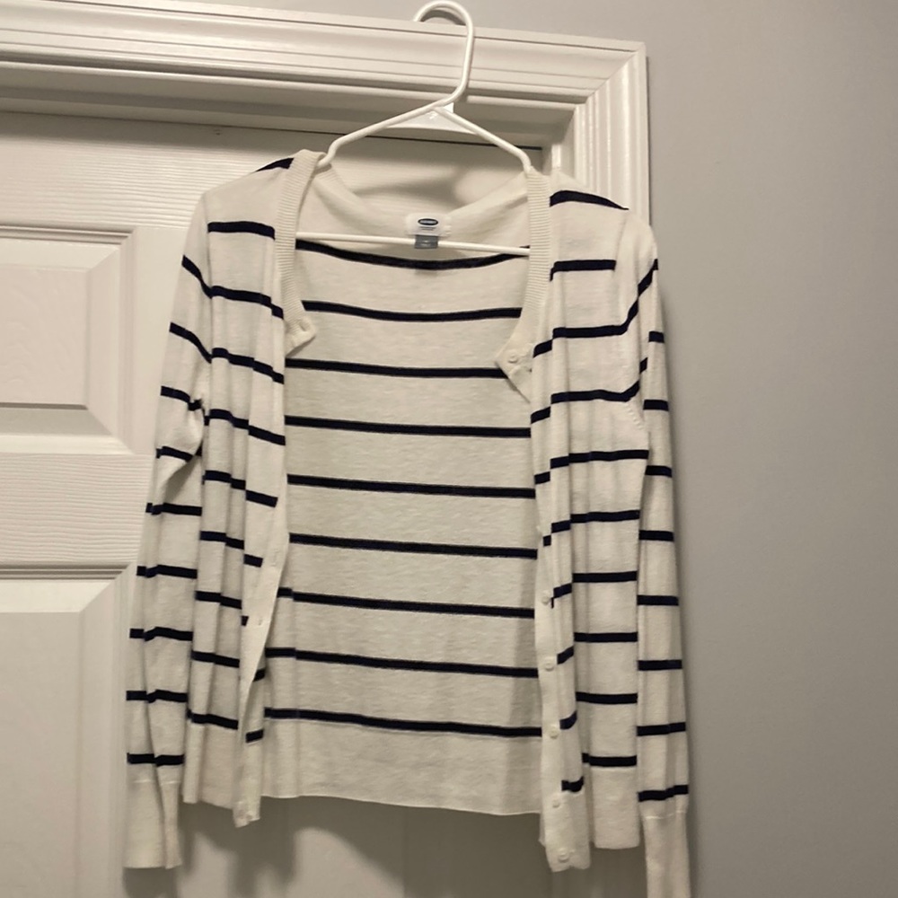 old Navy navy and white cardigan